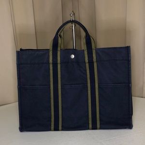 Hermes Blue Cotton large laptop bag satchel tote bag carryall bag